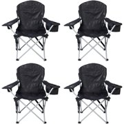 Pack of 4 Portable Lawn Chairs, with Built-in Can Cooler, Storage Pocket, Carry Bag, and Cup Holder, Includes Carry Bag – Black [4-Pack]