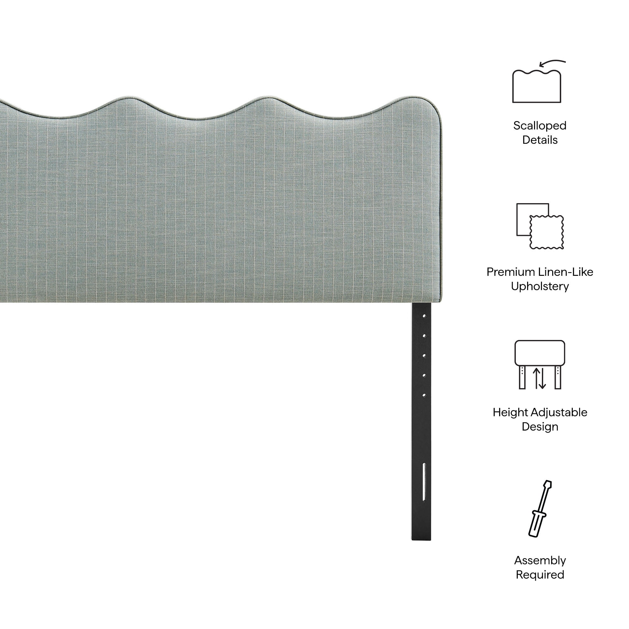 Athena Striped Fabric Upholstered Queen Size Headboard in Spa Blue Stripe