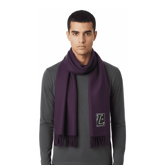 Lanvin Soft Luxurious 100% Wool Purple Fringe Scarf for Mens