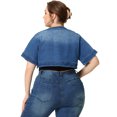 thumbnail image 4 of Cárdigan de mezclilde talgrande pamujer, chaquetas cortas informales, chaquevaquede mancorta, encogimiento de hombros Azul 4X, 4 of 6