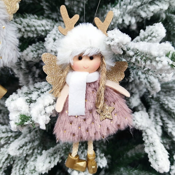 GadgetVLot 1 pcs Cute plush cloth foam Christmas antlers girl pendant home Christmas tree charm