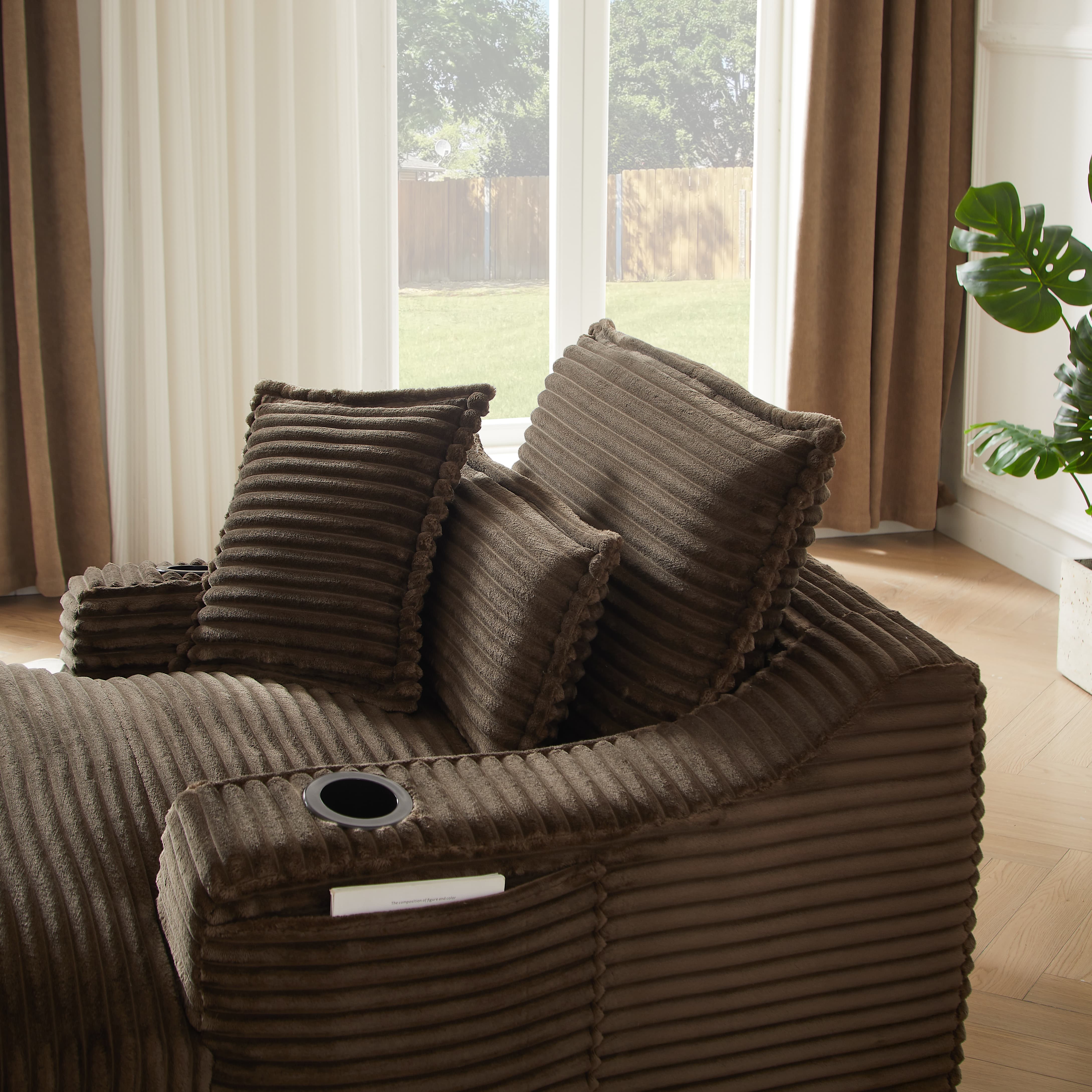 MAYEERTY Brown Corduroy Chaise Sofa, Oversized Comfortable Lounge for Living Room, 47×68×35"