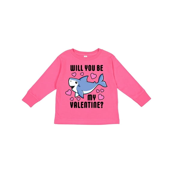 Inktastic Will You Be My Valentine with Cute Shark and Hearts Boys or Girls Long Sleeve Toddler T-Shirt