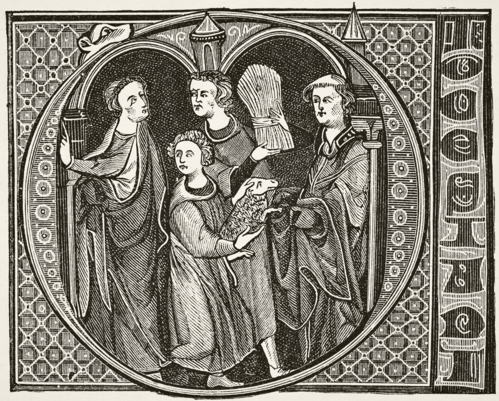 Monks Engaged In Agriculture Capital Letter O In The 13Th Century Livre De Jurisprudence From Science And Literature In The Middle Ages By Paul Lacroix Published London 1878 Canvas Art - Ken Welsh  De