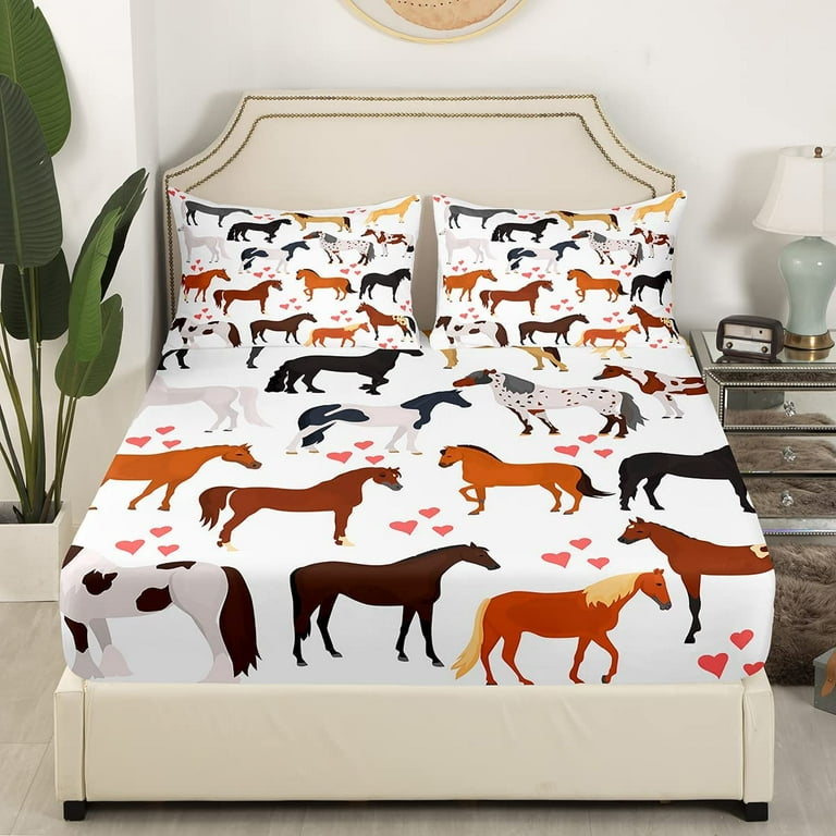 Horse Print Twin Bed Sheets, Set Sheets Horse