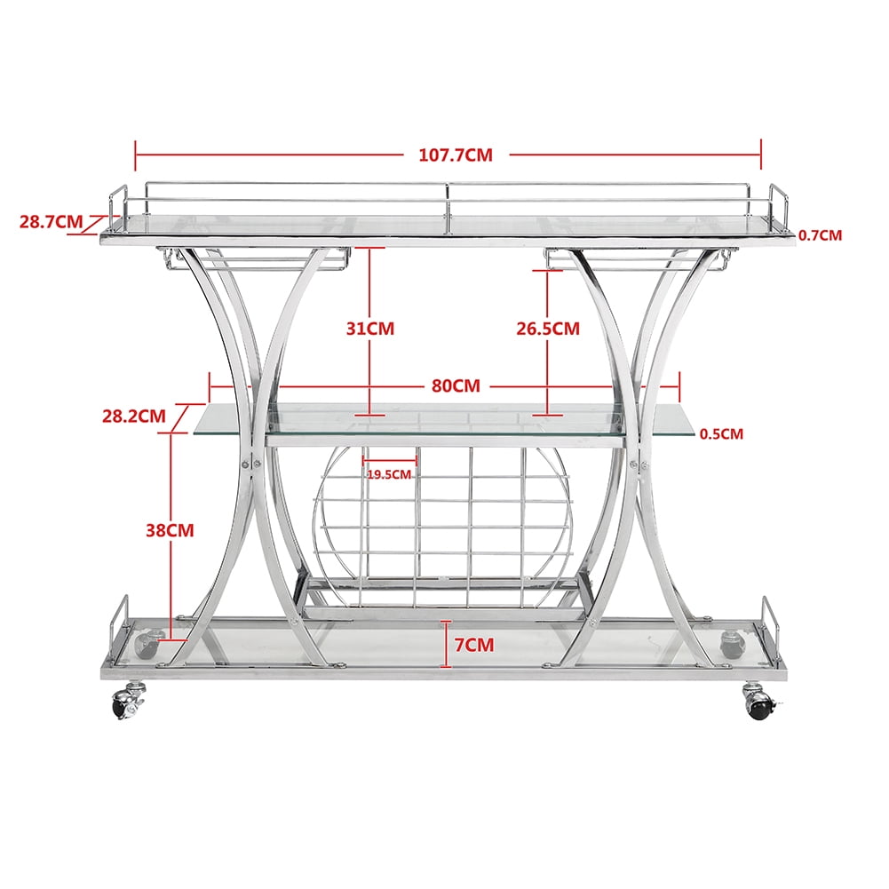 Kepooman Contemporary Bar Carts, Industrial Bar Cart with Wine Rack Silver Modern Glass Metal Frame Wine Storage, Silver Kepooman Contemporary Bar Carts, Industrial Bar Cart with Wine Rack Silver Modern Glass Metal Frame Wine Storage, Silver