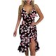 thumbnail image 2 of ICHUANYI Clearance Women Sexy V-Neck Sleeveless Ruffle Low-cut Splicing Printing Slit Sling Dresses(Pink, S) ICHUANYI WER2023081107234, 2 of 5