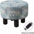 thumbnail image 3 of Round Linen Ottoman Foot Stool – Padded Footrest with Non-Skid Pine Legs, Soft Step Stool for Couch, Desk, Dorm, Office, Hallway, 3 of 4