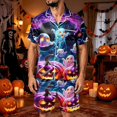 thumbnail image 4 of Leidass Mens Satin Pajama Set Halloween Print Short Sleeve Button Down Sleepwear Set with Shorts Pockets Loose Fit Loungewear Black L, 4 of 5