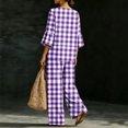thumbnail image 5 of Enjoytime Plaid Two Piece Sets for Women V Neck Ruffle 3/4 Sleeve Shorts Matching Set Summer Casual Travel Vacation Outfits, 5 of 7