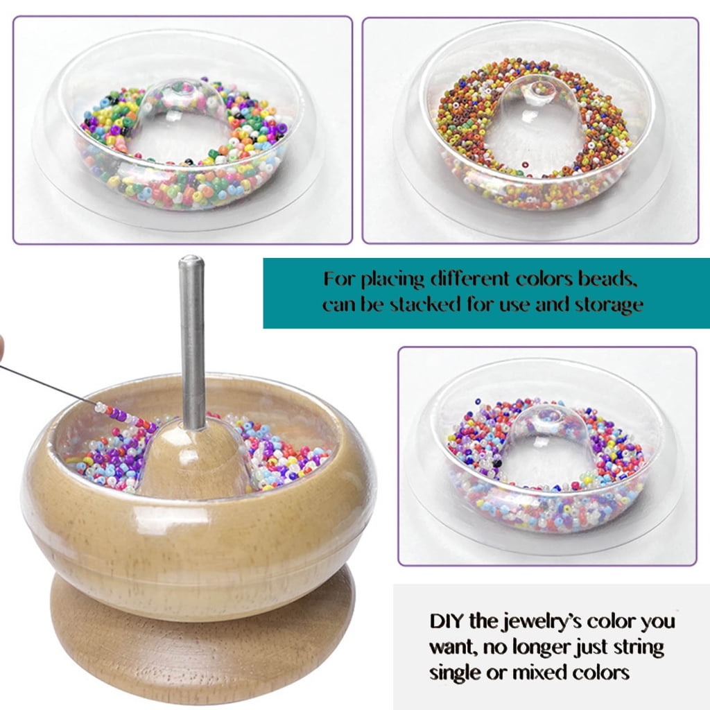 Wooden Bead Spinner Loader DIY Making Bead Spinner Bowl with Long Beading Needle, Bowl for Jewelry Making Easy to Use