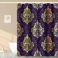 thumbnail image 3 of Damask Print Shower Curtains Purple and Gold Damask Floral Pattern Design Bathroom Decor Waterproof Polyester Fabric 72x84 Inch Shower Curtains Sets with Hooks, 3 of 6