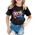 thumbnail image 4 of LUOGENLI Shirts 2025 New Year Printed Children's Short Sleeved Round Neck Comfortable Casual Top T Shirt Shirts for Girls 14-16 Teen Summer Tops for Girls Teen Black 10-11 Years, 4 of 4