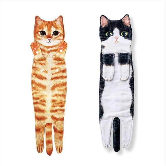 Funny Cat Hand Towels for Bathroom Kitchen Decor Cat Towel, Cute Decor Hanging Face Towels, Super Absorbent Soft A B