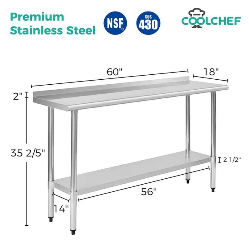18-Gauge Stainless Steel Commercial Work Table with Backsplash and Undershelf