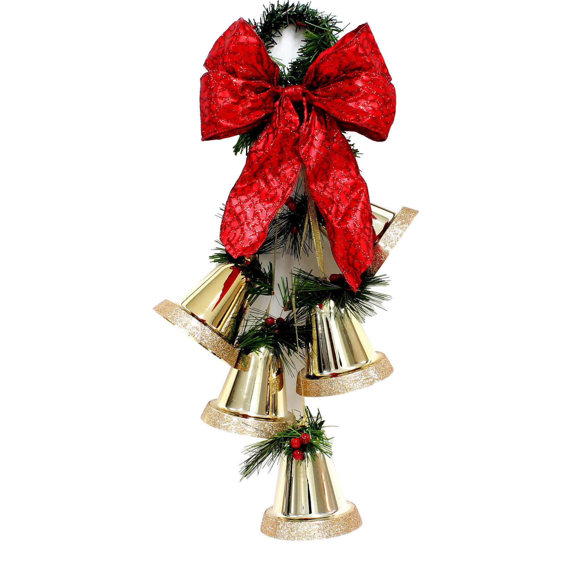 Holiday Time Christmas Decor 14.5" 5Pk Bells Red, Indoor / Outdoor Use