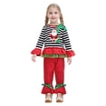 thumbnail image 3 of Byoo Girls Sets Christma Santa Claus Print Ruffle Bow Decoration Top And Bell Bottoms Dot Pants 2pc Sets Child Xmas Clothes, 3 of 9