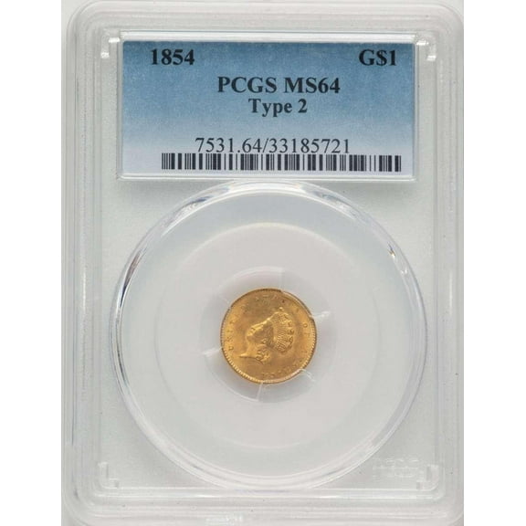 1854 G$1 Gold Dollar Coin PCGS MS64   Type Two - HAT776751007