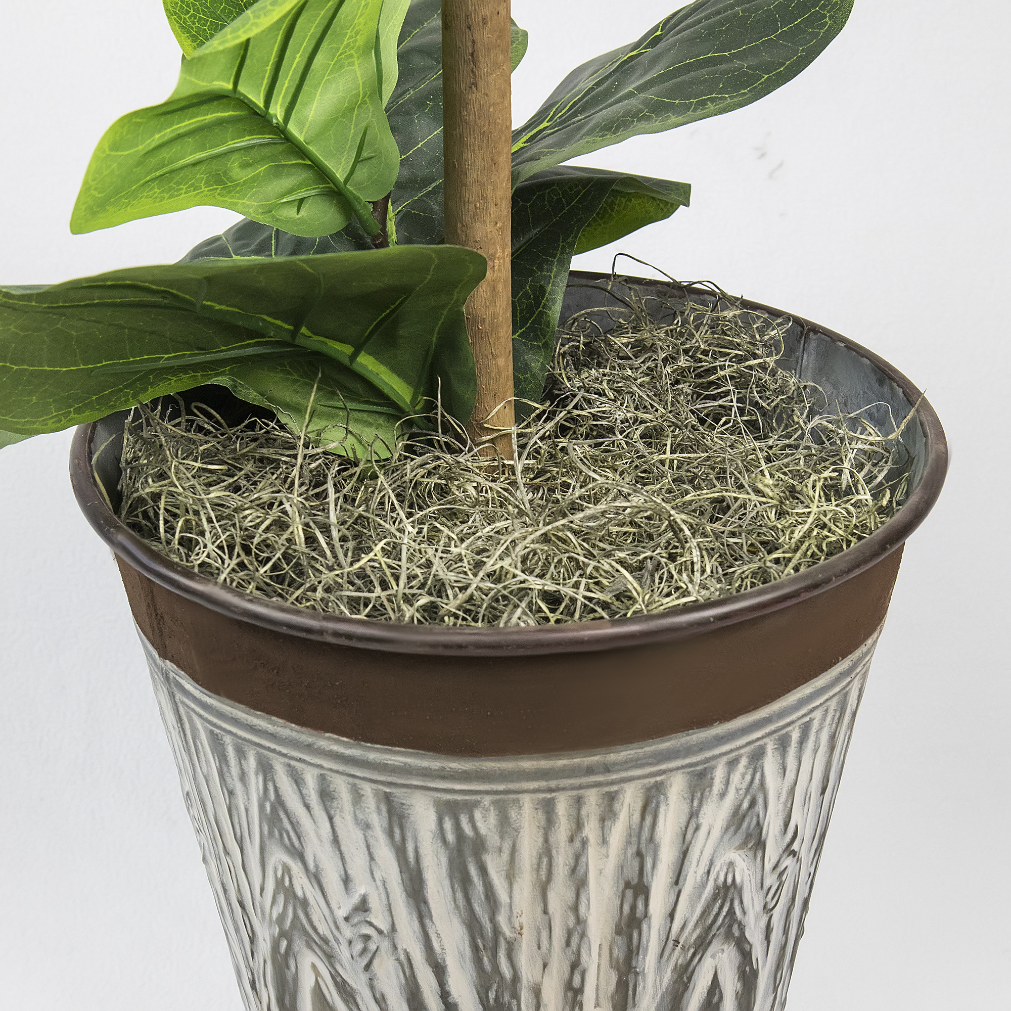 LCG Florals Artificial Tree, Fig Tree, 5 ft, Rustic Banded Metal Planter