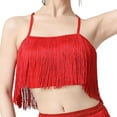 thumbnail image 5 of fenteer Women Tassels Fringe Dance Top Belly Dance Top for Club Masquerade Carnivals Red Color L, 5 of 8