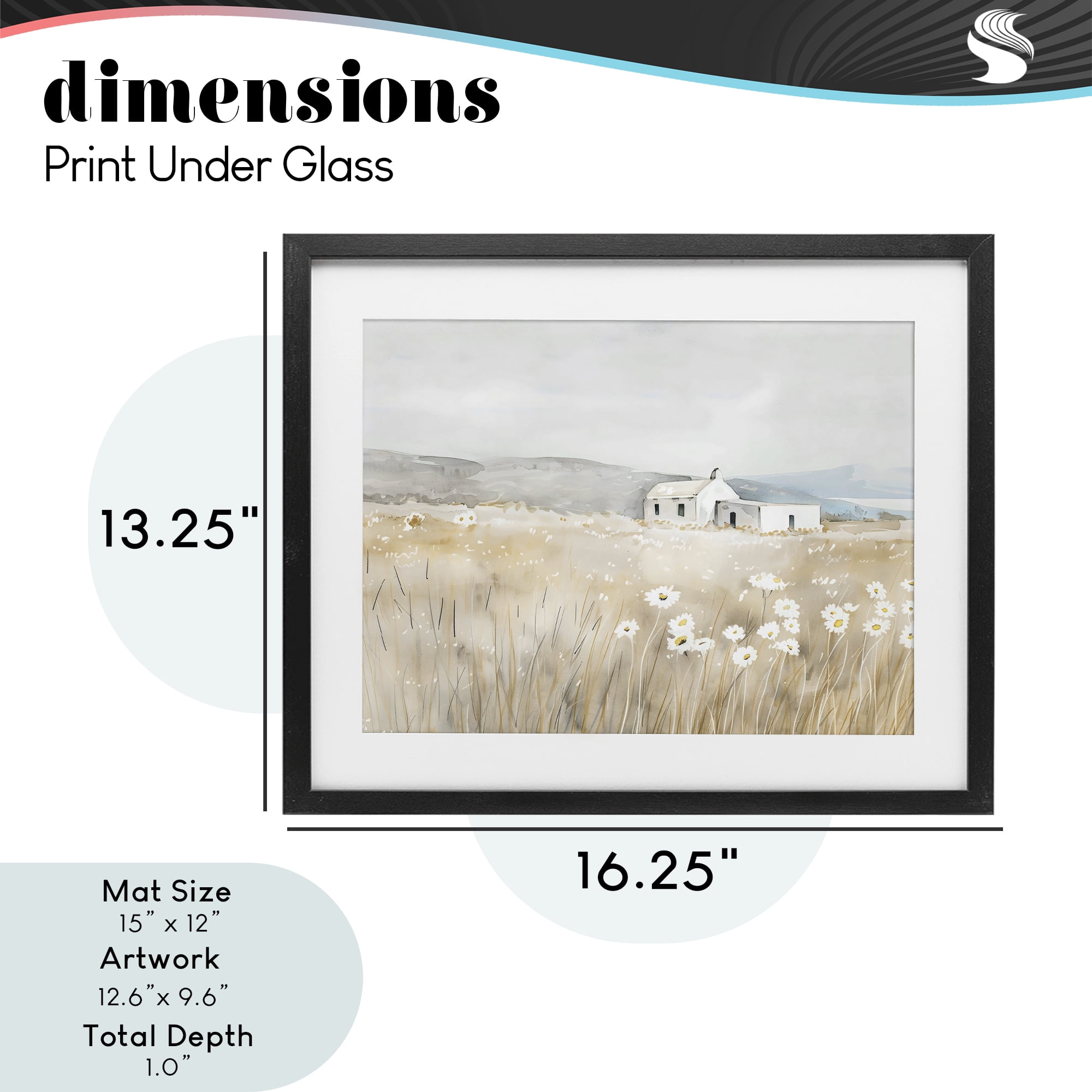 Stupell Industries Rustic Landscape Daisy Meadow Black Framed Print Under Glass, design by Creative Studio