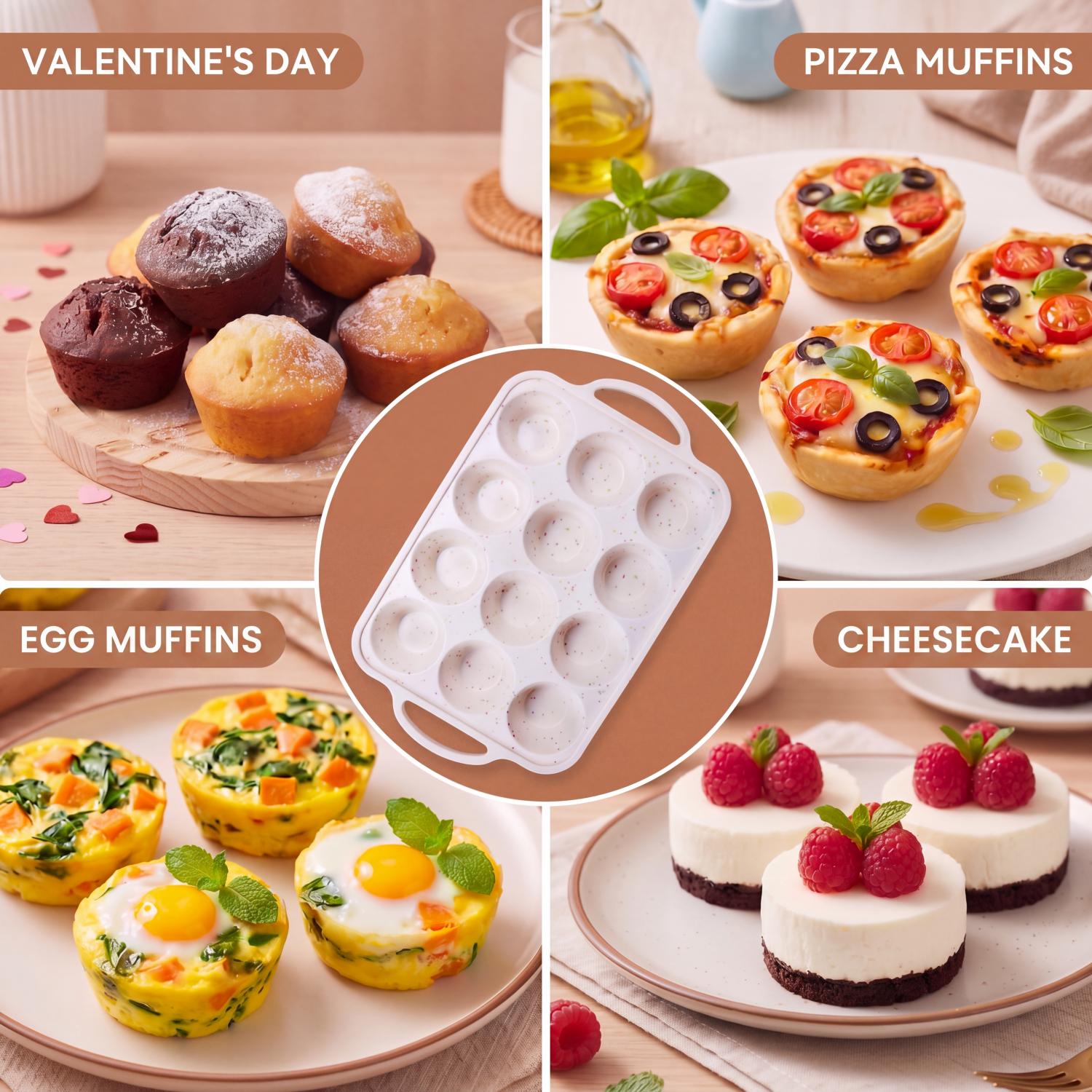 AMBLER Silicone Muffin Pan, 12-Cup with Metal Frame, Off-White photo 3