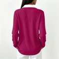 thumbnail image 5 of Waffle Knit Tops for Women Long Sleeve Polo Shirts Color Block Collar Half Button Casual Tunic Tops Hot Pink L, 5 of 6
