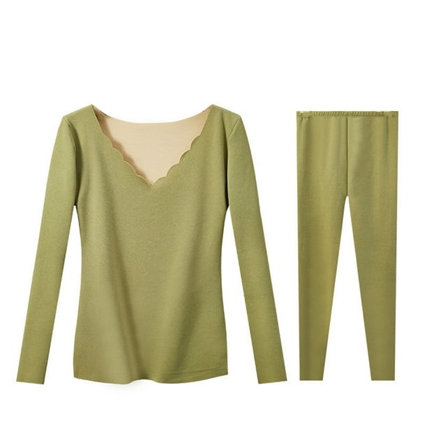 sweethay Ropa interior térmica femenina de invierno frío, ropa adelgazante de manga larga, pijama, camisa cálida, ropa de fibra acrílica que mantiene Ropa interior Verde L sweethay AP013575-03