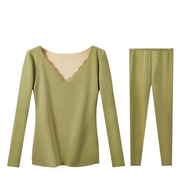 Minnieouse Ropa interior térmica femenina, ropa de manga larga, traje, pijama, camisa cálida, pantalones, accesorios para pantalones de fibra acrílica Ropa interior Verde L Minnieouse AP013575-03
