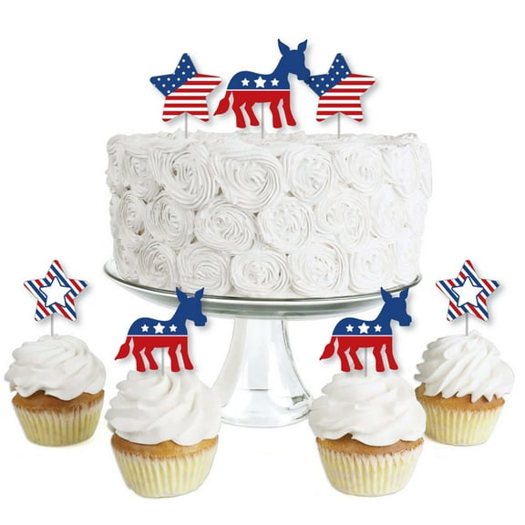 Big Dot of Happiness Election Democrat - Dessert Cupcake Toppers - Democratic Political Election Party Clear Treat Picks - Set of 24