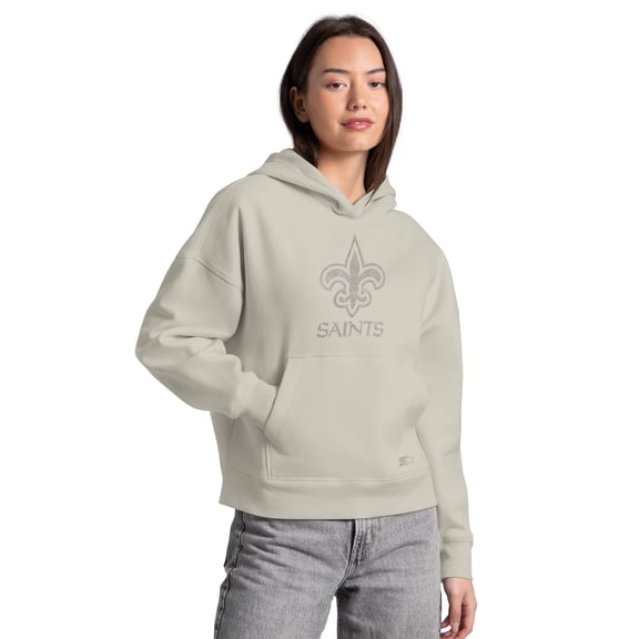 Women's Starter  Khaki New Orleans Saints Rhinestone Relaxed Hoodie