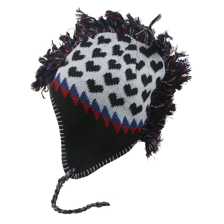 Top - Headwear Chullo - Black/White Hat Hearts Peruvian