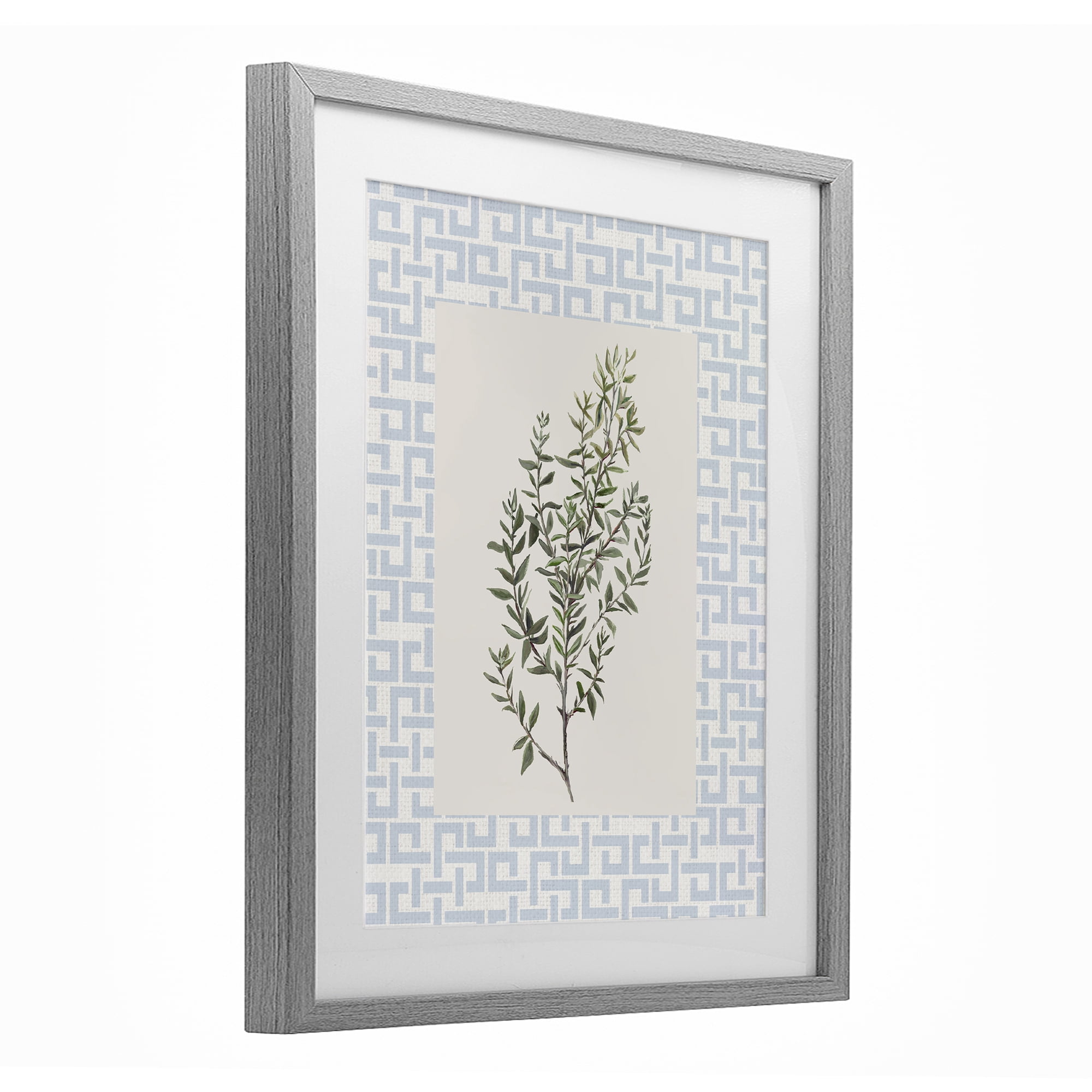Stupell Industries Leafy Herb on Geometric Gray Framed Print Under Glass, design by Diannart