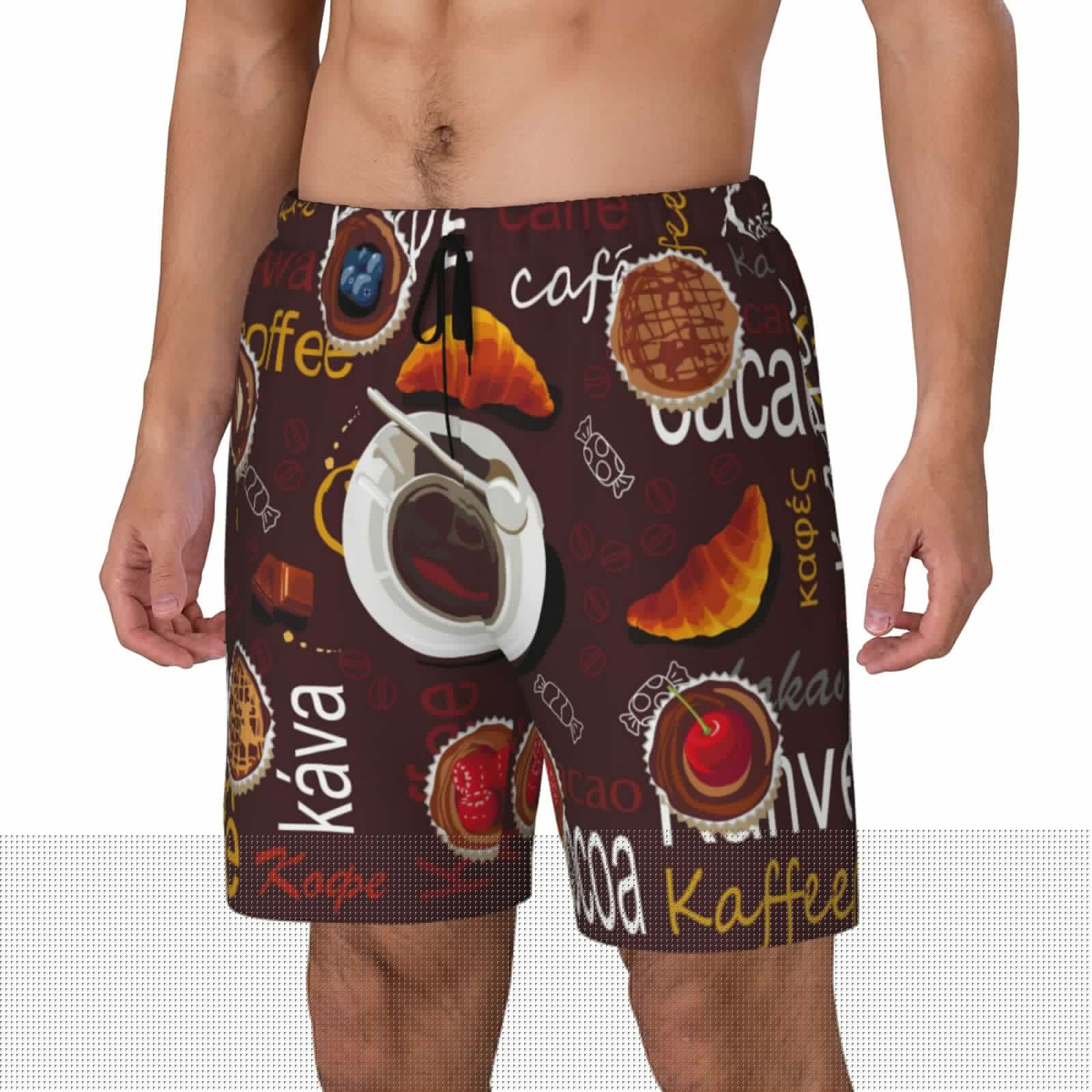 thumbnail image 2 of Uemuo A Cup Of Black Coffee On A Saucer Pattern Mens Swim Trunks Quick Dry Board Shorts with Mesh Lining, Stretch Beach Shorts Quick Dry No-Chafing Board Shorts-Medium, 2 of 9