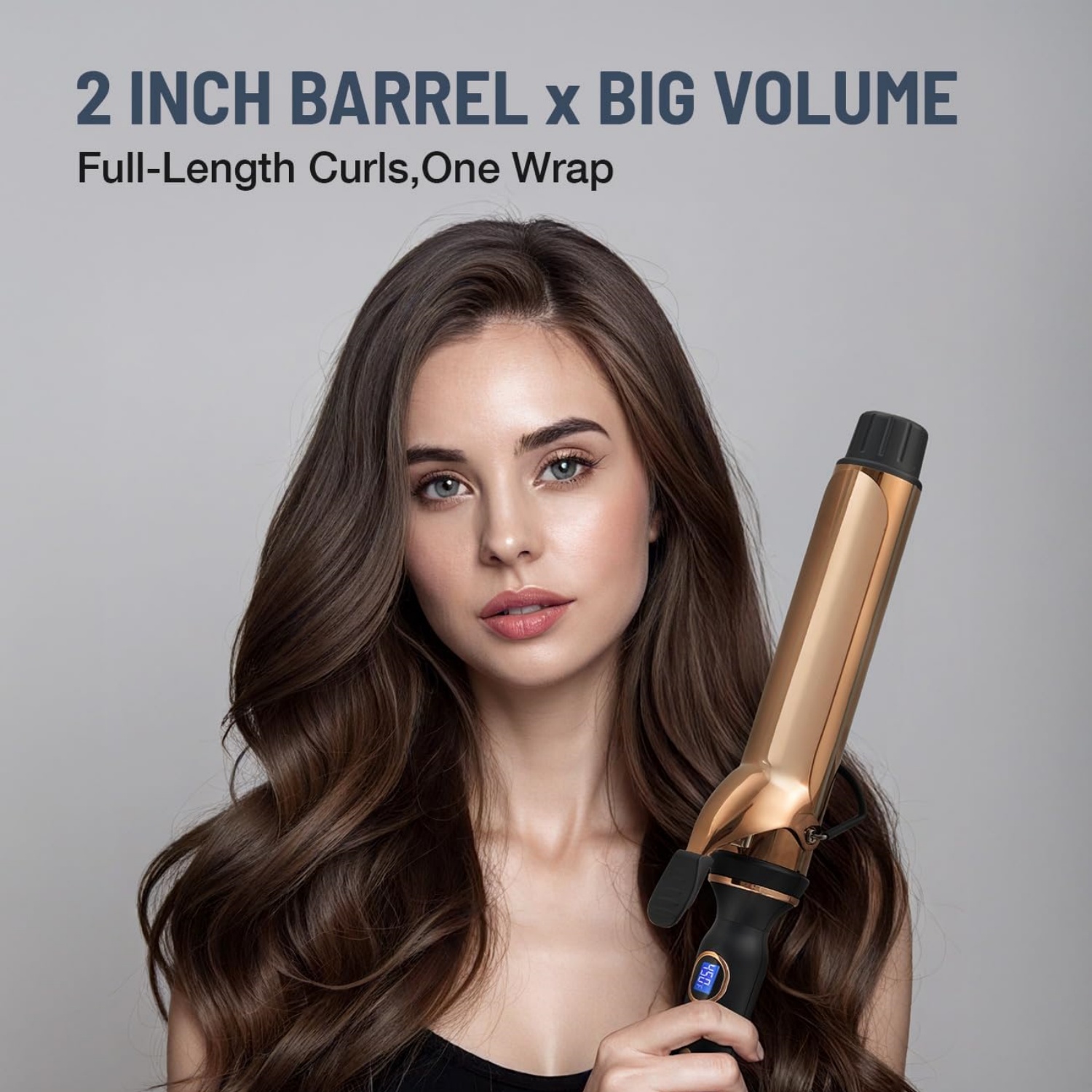 Titanium 2 Inch Curling Iron，Extra-Long Barrel for Long Hair, Curling Iron 2 Inch with Dual PTC Heater, 12 Heat Settings Big Barrel Curling Irons, 60 Mins Auto-Off & Dual Voltage