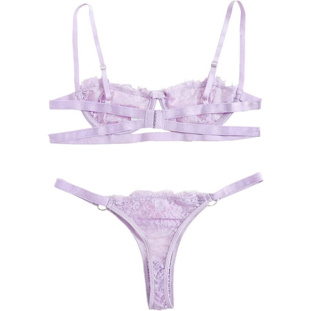 Conjunto de lenceria sexy de 2 piezas con tirantes de encaje para mujer conjunto de lenceria push up Lila Purpura XL Lila Purpura XL Xishao ropa Walmart en linea
