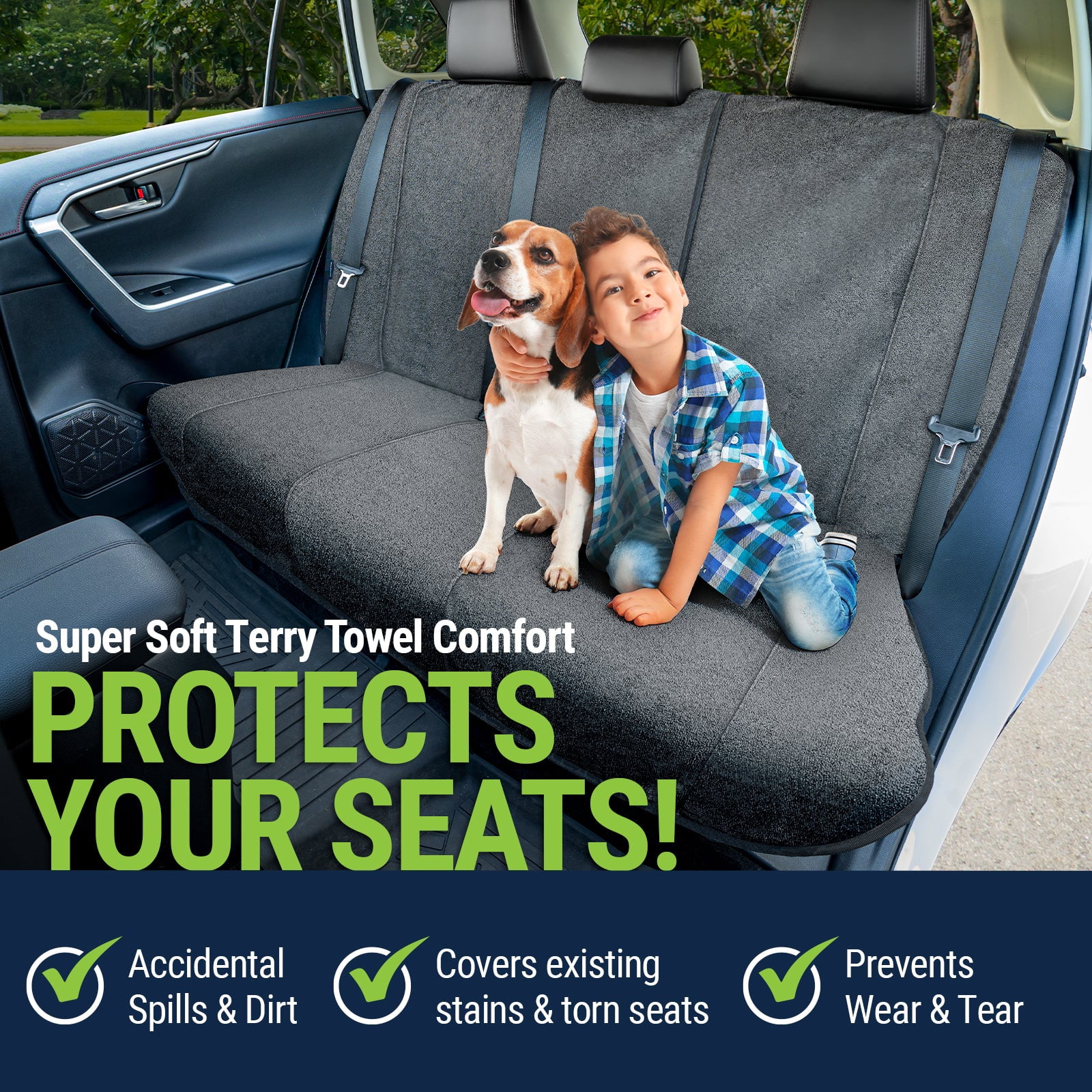 Season Guard Towel Bench Seat Cover for Cars Trucks SUVs, Universal Fit for Back Seats, Grey