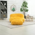 thumbnail image 2 of Faux Fur Bean Bag Chair with Ottoman, Oversized Lazy Sofa Chair, Comfy Upholstered Lounge sofa Chair w/Footrest for Living Room, Bedroom, Office, Yellow, 2 of 9