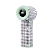 Luxury Bling Handheld Fan with LED Display, Diamond Portable Mini Fan, 5 Speeds USB-C Rechargeable Personal Fan, Colorful Diamond-Green