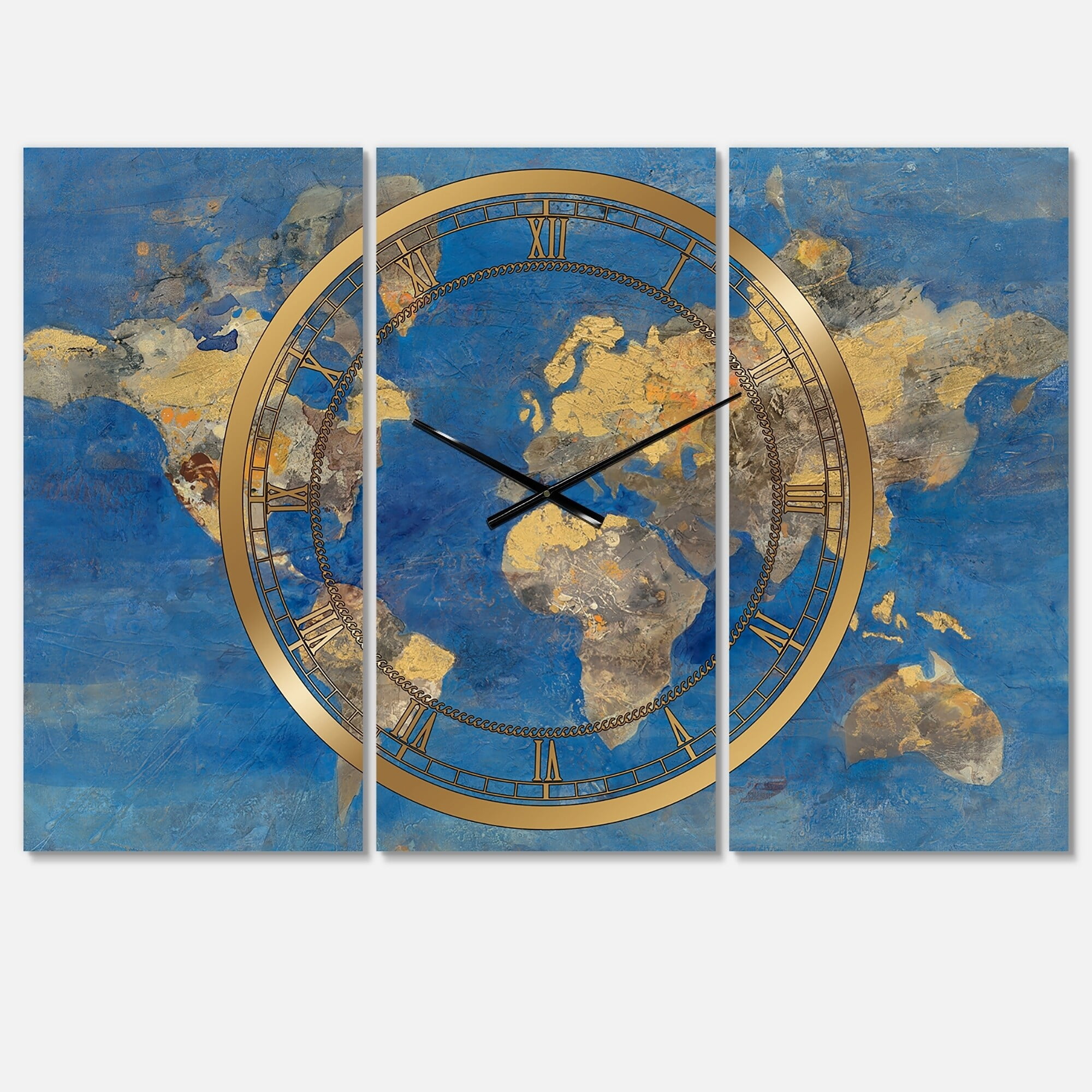 Designart 'Golden Glam World Map' Traditional Wall Clock