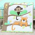 thumbnail image 4 of Sweet Baba 3 PC Organic Cotton Crib Bedding Set for Neutral Baby Boy and Girl,  Portable Standard Crib Set, Safari Woodland Tiger Monkey Nursery Set in White/Green, 4 of 9