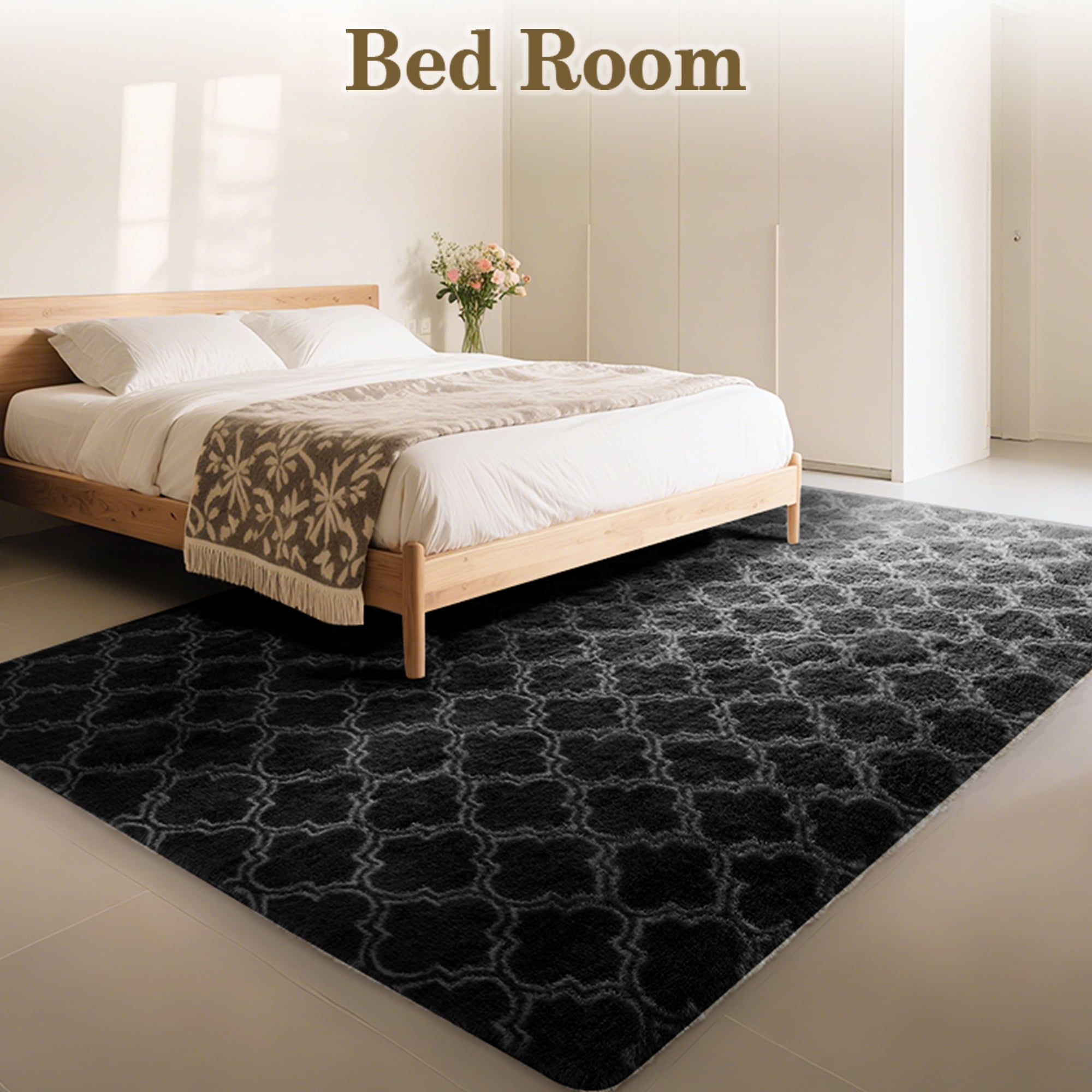 CozyDesg 8'x10' Area Rugs for Living Room，Black Rugs Shag Fluffy Shaggy Bedside Carpet, Large rug for Living Room Bedroom Dining Room Office Home Decor,Black & White