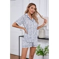 thumbnail image 3 of LUBOT 100% Cotton Pajamas for Women 2 Piece PJ Set Woven Poplin Ladies Button Down Short Sleeve Summer Sleepwear Floral Sketch M, 3 of 8