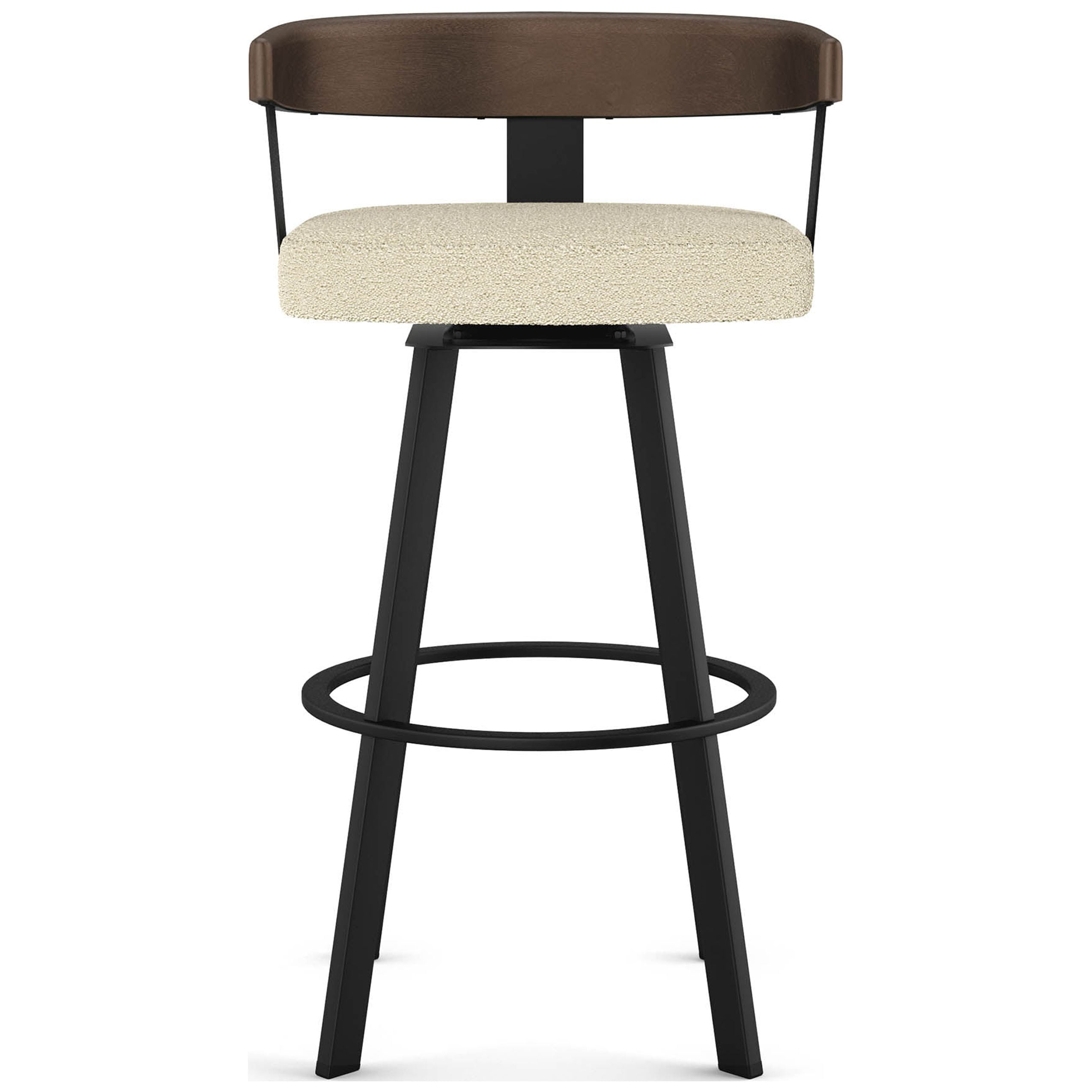 Amisco Lars 30 In. Bar Stool - Cream Bouclé Polyester / Black Metal / Brown  Wood