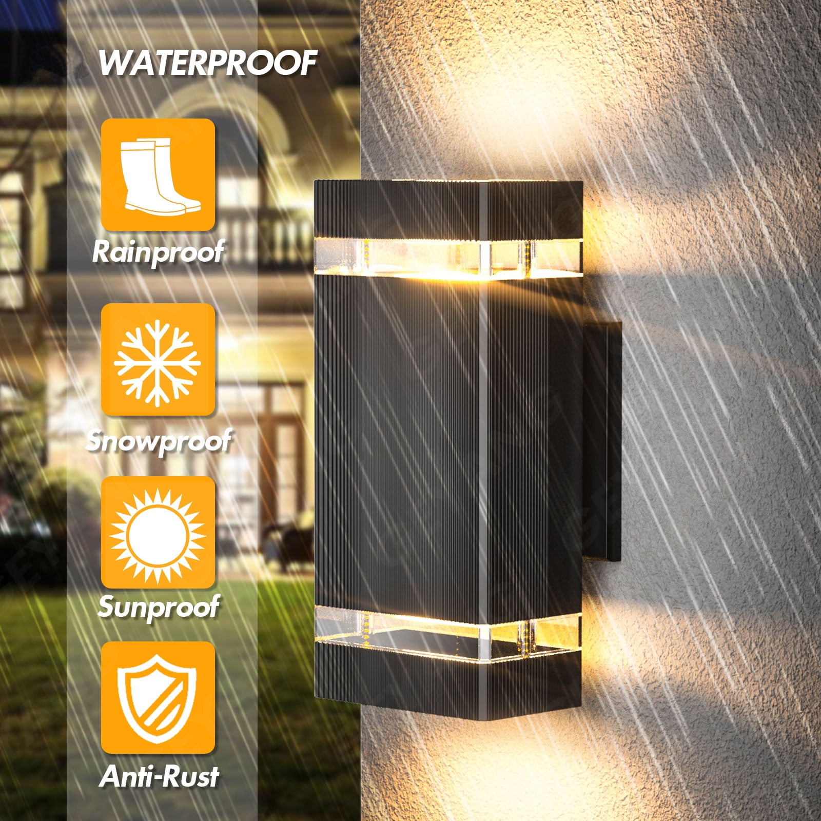 GEYANG outdoor decor Square Up and Down Lights Outdoor Wall Light, IP44 outdoor aluminum waterproof exterior wall lamp,for House Patio Garage Garden.(Excluding light bulbs)