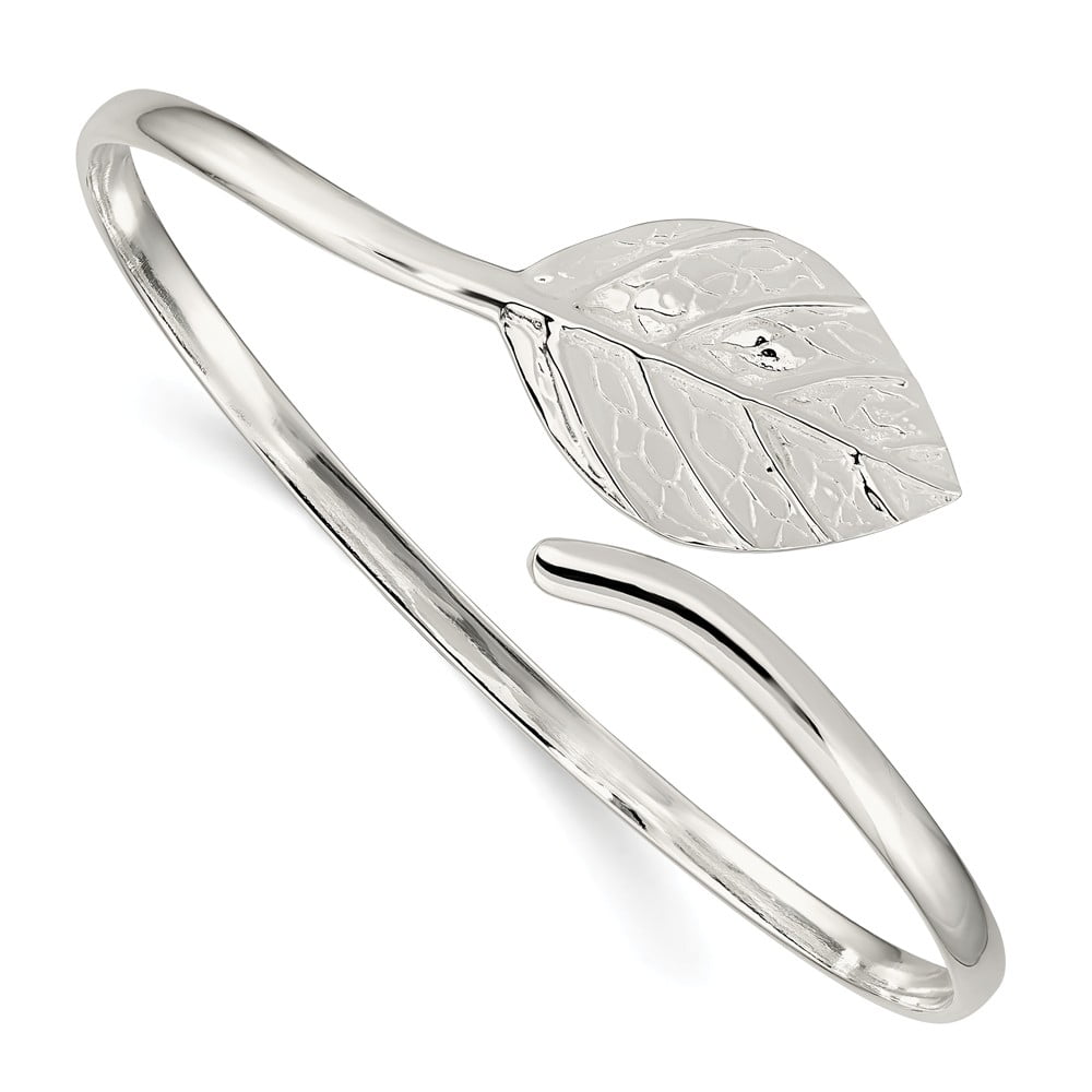 Solid 925 Sterling Silver Leaf Palm Bangle Cuff Bracelet 7