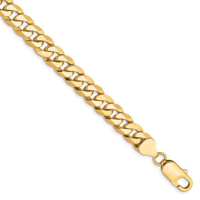 14k Yellow Gold 9 Inch 8mm Curb Chain Bracelet Men Beveled For Dad Mens For Him