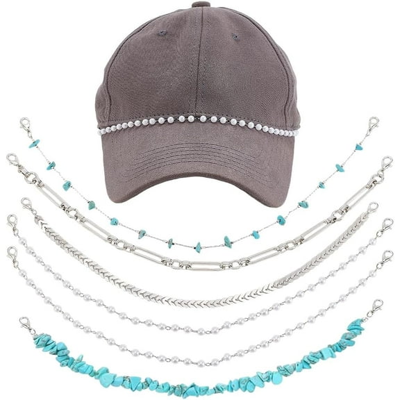 1set 2 sets 2 styles Turquoise & Plastic Imitation Pearl Beads & 304 Stainless Steel Link Baseball Cap Chain with Iron Lobster Claw Clasps Mixed color 275~295x5~11mm 1 set/style
