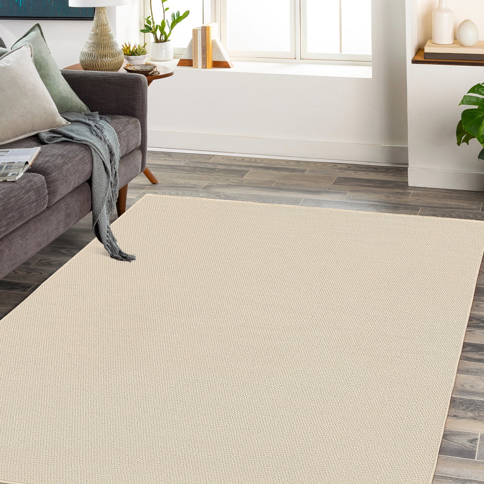 FairOnly 8'x10' Textured Modern Area Rugs for Living Room Washable Stain-Resistant Rugs for Kitchen Dining Room Non Shedding Neutral Beige Carpet