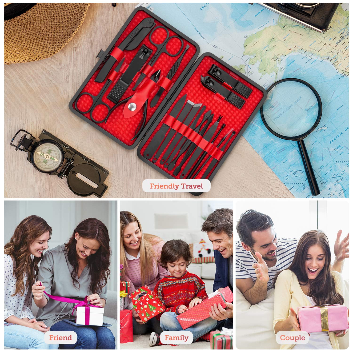 Manicure Set, Pedicure Kit, Nail Clippers, Professional Grooming Kit, Nail Tools 18 In 1 with Luxurious Travel Case For Men and Women Upgraded Version